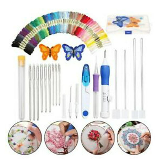 Magic DIY Embroidery Pen Knitting Sewing Tool Kit Punch Needle 50 Threads Set 